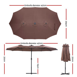 Instahut Outdoor Umbrella 4.57m Solar 48 LED Double-Sided Patio Parasol Brown - 0