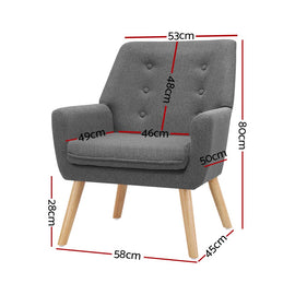 Artiss Armchair Linen Fabric Grey Charcoal - 0