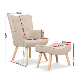 Artiss Armchair Set with Ottoman Beige Lansar - 0