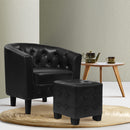 Artiss Armchair Set with Ottoman Black Ava-7