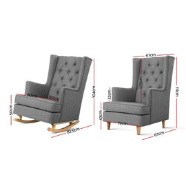 Artiss Rocking Chair Armchair Linen Fabric Grey Gaia - 0