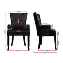 Artiss Dining Chair Velvet French Provincial Armchair Black-2