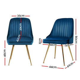 Artiss Dining Chairs Set of 2 Velvet Channel Tufted Blue - 0