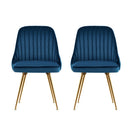 Artiss Dining Chairs Set of 2 Velvet Channel Tufted Blue-3