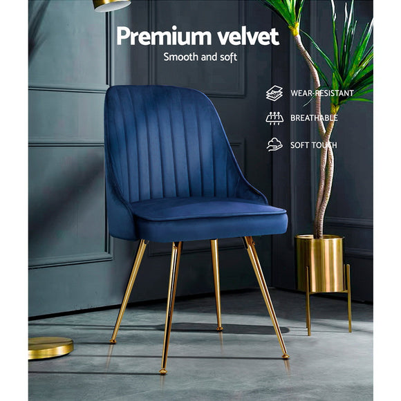 Artiss Dining Chairs Set of 2 Velvet Channel Tufted Blue