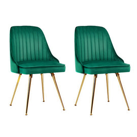Artiss Dining Chairs Set of 2 Velvet Channel Tufted Green