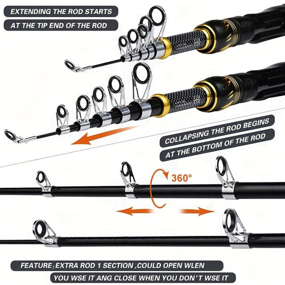 Proberus fishing rod reel set, including spinning reel, 2.4-meter fishing rod, fishing line, artificial bait, lead weight hook, complete set with storage bag