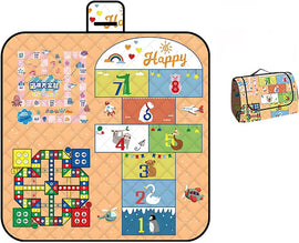 Waterproof Picnic Blanket with Flying Chess Game: 80''x80'' Extra Large, Foldable for Australian Camping, Beach & Family Gatherings