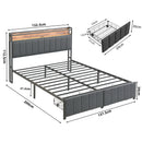 Double Bed Frame with 2 Storage Drawers and LED Lights Headboard, Upholstered Bed Frame with Charging Station, No Box Spring Needed, Easy Assembly - Grey-2