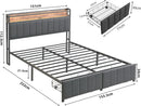 Queen Bed Frame with 2 Storage Drawers and LED Lights Headboard, Upholstered Bed Frame with Charging Station, No Box Spring Needed, Easy Assembly - Grey-2