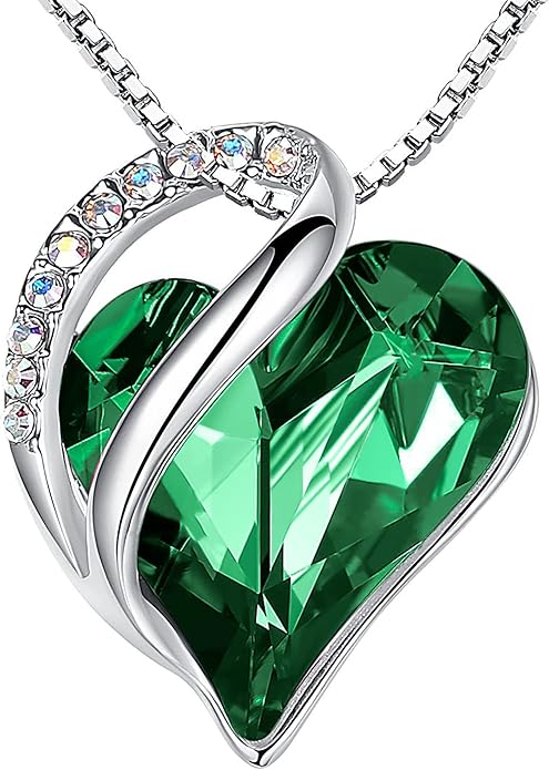 Infinity Love Heart Necklace, Birthstone Necklace for Women, Jewelry for Women with Healing Crystals, Allergy Free Pendant Necklace-05-May-Emerald Green