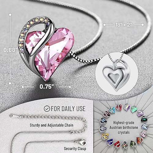 Infinity Love Heart Necklace, Birthstone Necklace for Women, Jewelry for Women with Healing Crystals, Allergy Free Pendant Necklace-10a-October-Rose Quartz Pink