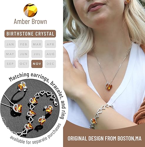 Infinity Love Heart Necklace, Birthstone Necklace for Women, Jewelry for Women with Healing Crystals, Allergy Free Pendant Necklace-11a-November-Amber Brown