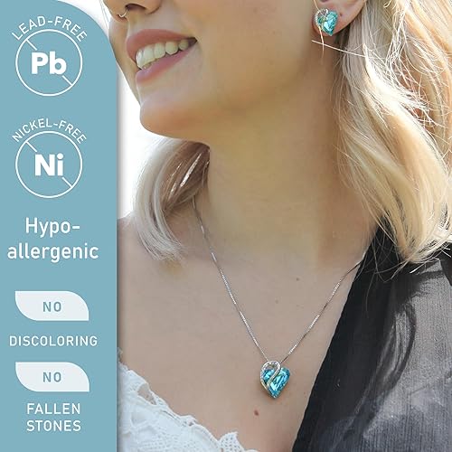 Infinity Love Heart Necklace, Birthstone Necklace for Women, Jewelry for Women with Healing Crystals, Allergy Free Pendant Necklace-12a-December-Aquamarine Blue