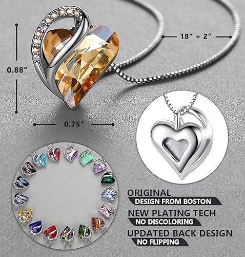 Infinity Love Heart Necklace, Birthstone Necklace for Women, Jewelry for Women with Healing Crystals, Allergy Free Pendant Necklace-14-Power-Golden Yellow Shade