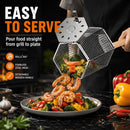 Rolling Grill Basket with Removable Handle, 304 Stainless Steel BBQ Grilling Basket for Vegetables, Fish, Shrimp & Meat-6