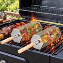 2Pcs Rolling Grill Basket with Removable Handle, 304 Stainless Steel BBQ Grilling Basket for Vegetables, Fish, Shrimp & Meat, Rotating Barbecue Cooking Basket for Outdoor Camping, Picnic & Backyard Grill-1