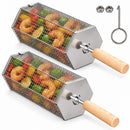 2Pcs Rolling Grill Basket with Removable Handle, 304 Stainless Steel BBQ Grilling Basket for Vegetables, Fish, Shrimp & Meat, Rotating Barbecue Cooking Basket for Outdoor Camping, Picnic & Backyard Grill-2
