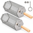 2Pcs Rolling Grill Basket with Removable Handle, 304 Stainless Steel BBQ Grilling Basket for Vegetables, Fish, Shrimp & Meat, Rotating Barbecue Cooking Basket for Outdoor Camping, Picnic & Backyard Grill-3