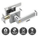 Privacy Door Lever Handle with Key, Heavy Duty Interior Door Lock, Adjustable Latch-Silver-2