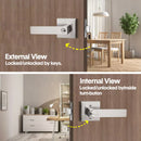 Privacy Door Lever Handle with Key, Heavy Duty Interior Door Lock, Adjustable Latch-Silver-6