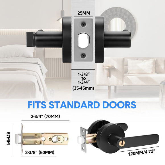 Privacy Door Lever Handle with Key, Heavy Duty Interior Door Lock, Round Design, 1 Pack, Matte Black
