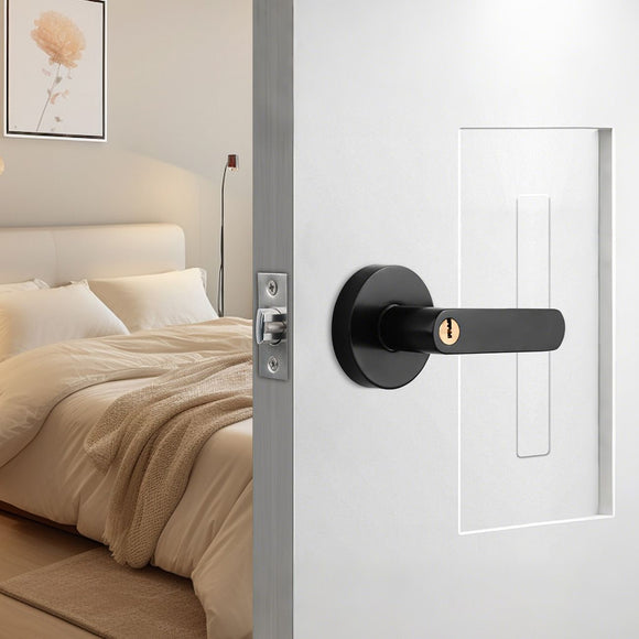 Privacy Door Lever Handle with Key, Heavy Duty Interior Door Lock, Round Design, 1 Pack, Matte Black