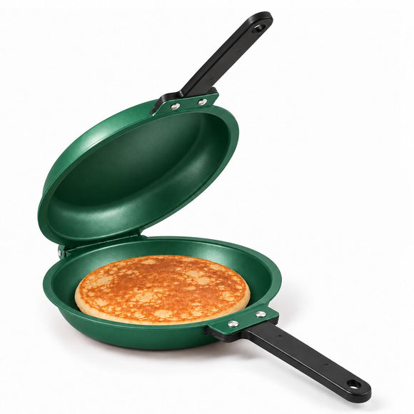 Double-Sided Non-Stick Frying Pan, Flip Pancake Pan with Heat-Resistant Handle for Eggs, Pancakes & Toast, Gas Electric & Ceramic Stoves-Green