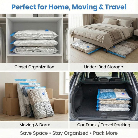6-Pack Jumbo Vacuum Storage Bags | Space Saving Vacuum Pack Bags for Clothes & Bedding | 80% More Storage | 100cm x 70cm (39” x 28”)