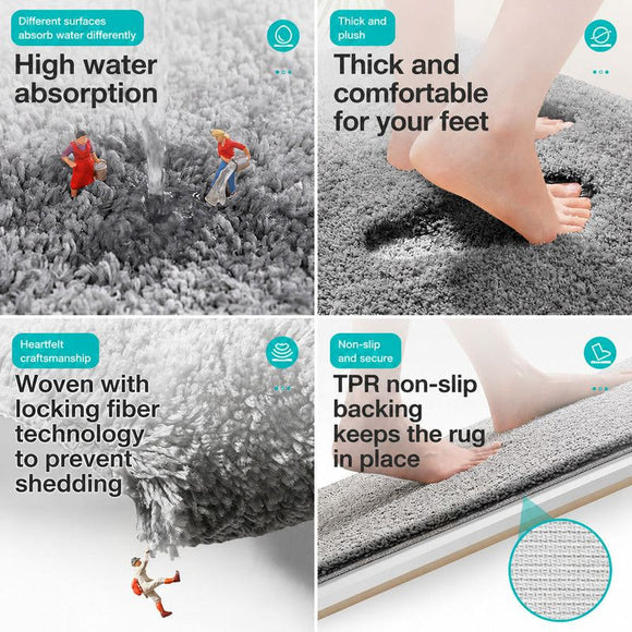 Ultra-soft and absorbent bathroom mat | 3.5cm thick, antibacterial and non-slip TPR material, machine washable, quick-drying, suitable for showers, bathtubs and entryways (brown,15.75*23.62in)