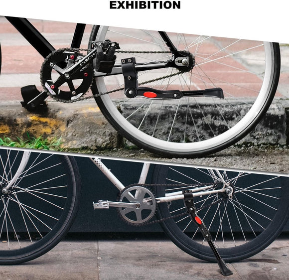 Single Adjustable Bicycle Kickstand - Suitable for 22'' to 17'' - Single Bicycle Stand - Side Stand - Aluminum Stainless Steel - Sturdy Wide Base - Easy to Install - Universal - Black - Bicycle, E-Bike, City Bike & Mountain Bike - With Hex Wrench