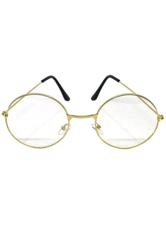 Round Gold Frame Clear Lens Costume Glasses