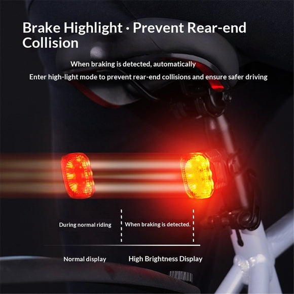 Smart Bike Tail Light Brake Sensing Bicycle Rear Lights Rechargeable Waterproof Bright LED Bike Light Cycling Safety Road BikeTaillight Accessories 6 Modes