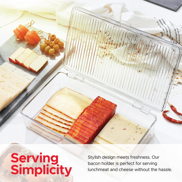Bacon Container For Refrigerator (2 Pack) Fridge Storage Organizer | Cheese & Deli Storage Container | Bacon Keeper | Cold Cuts Meat Saver | Cheese Holder, BPA Free