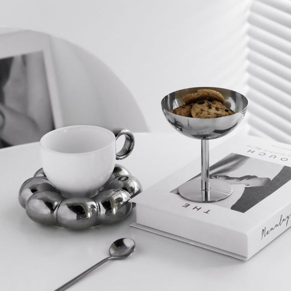 Ice Cream Cup, 4Pcs Stainless Steel Serving Dessert Bowls Cups Sauce Bowls Mini Round Footed Yogurt Snack Candy Cups for Salad Fruit Pudding Christmas Party