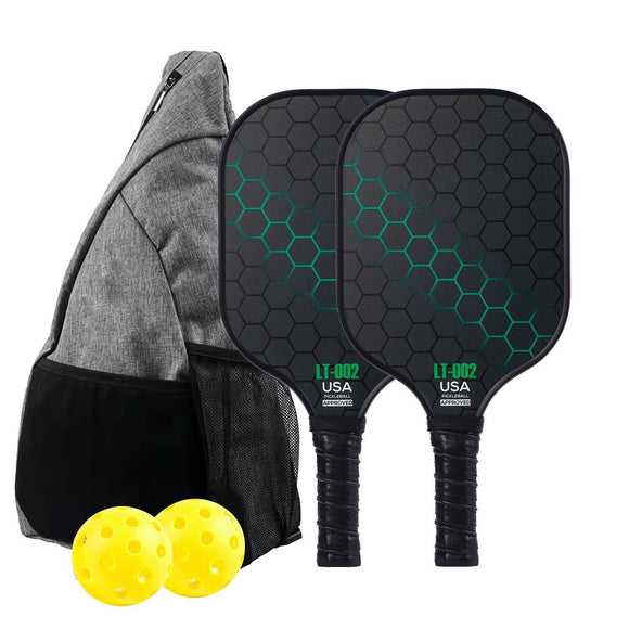 Green Pickleball Set With 2 Paddles-4 Balls And Black Carrying Bag