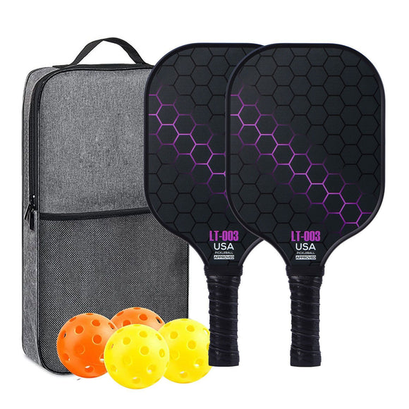Purple Pickleball Set With 2 Paddles-4 Balls And Gray Carrying Bag