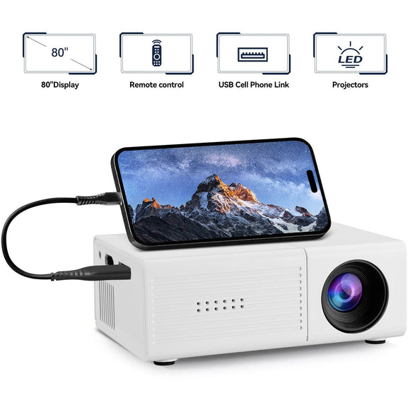 White M3S 1080P Mini Projector USB-Powered Version Includes Manual
