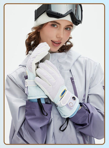 Windproof Water-Repellent Fleece-Lined Self-Heating Gloves Pink - 0