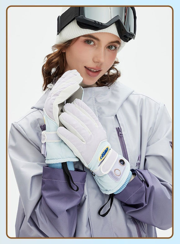 Windproof Water-Repellent Fleece-Lined Self-Heating Gloves Pink
