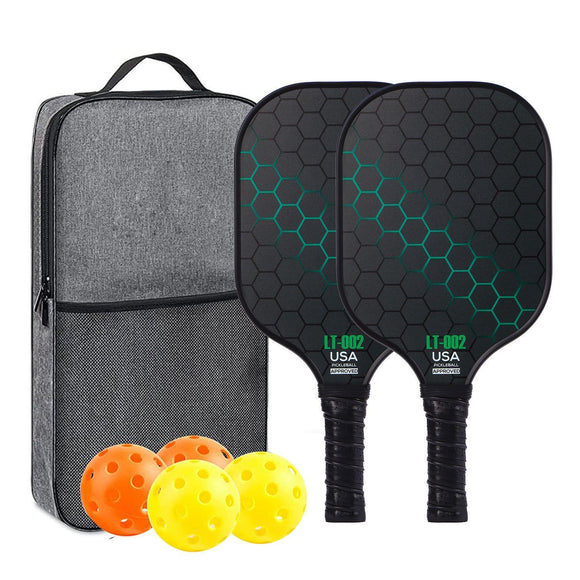 Yellow Pickleball Set With 2 Paddles-4 Balls And Black Carrying Bag