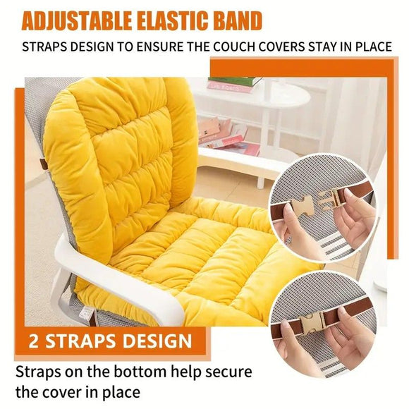 Winter Thick Fleece Seat & Back Cushion Set - 90cm Sofa Office Chair Warmer (YELLOW)