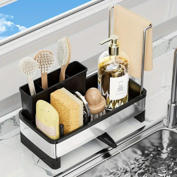 No Drill 360° Rotating Drain Sponge Holder with Tray Kitchen Sink Organizer(WHITE)