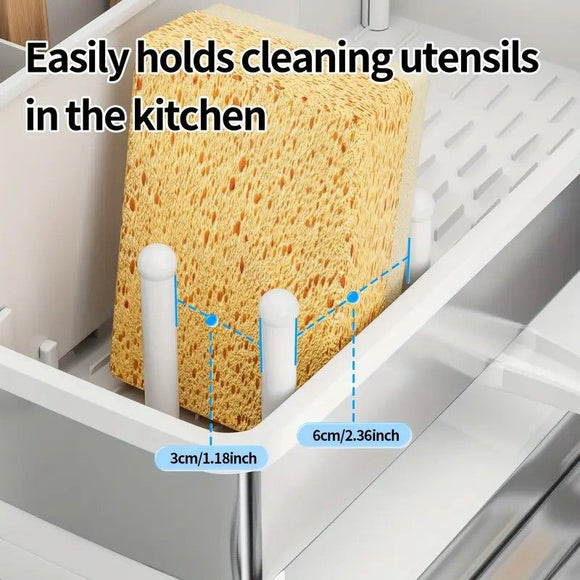 No Drill 360° Rotating Drain Sponge Holder with Tray Kitchen Sink Organizer(GREY)