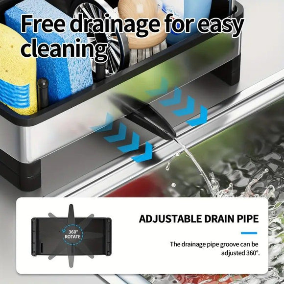 No Drill 360° Rotating Drain Sponge Holder with Tray Kitchen Sink Organizer(GREY)