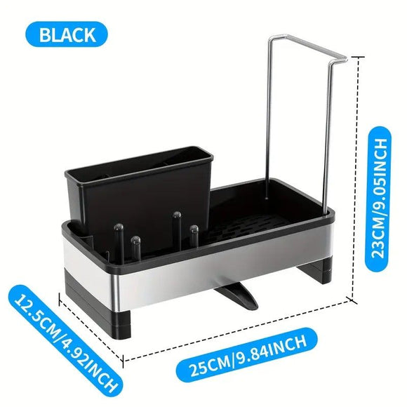 No Drill 360° Rotating Drain Sponge Holder with Tray Kitchen Sink Organizer AU(BLACK)
