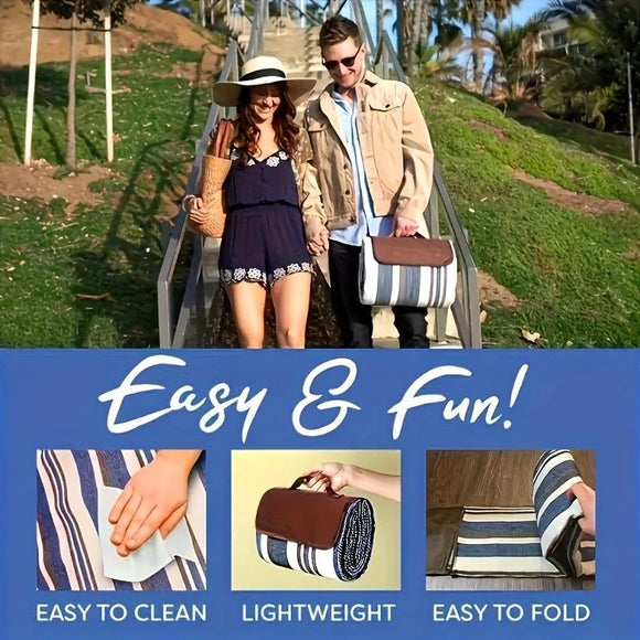 Double-layer Nylon Picnic Mat High-density Waterproof Base + Nylon Padding Lightweight Foldable with Carry Handle Machine Washable & Easy Care  Ideal for Beach Camping Park Outdoor Picnics。（150*200CM)