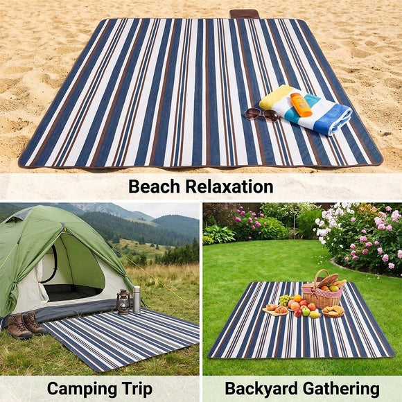 Double-layer Nylon Picnic Mat High-density Waterproof Base + Nylon Padding Lightweight Foldable with Carry Handle Machine Washable & Easy Care  Ideal for Beach Camping Park Outdoor Picnics。（150*200CM)