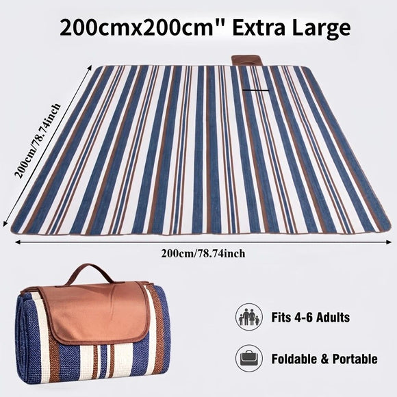 Double-layer Nylon Picnic Mat High-density Waterproof Base + Nylon Padding Lightweight Foldable with Carry Handle Machine Washable & Easy Care  Ideal for Beach Camping Park Outdoor Picnics(200*200CM)