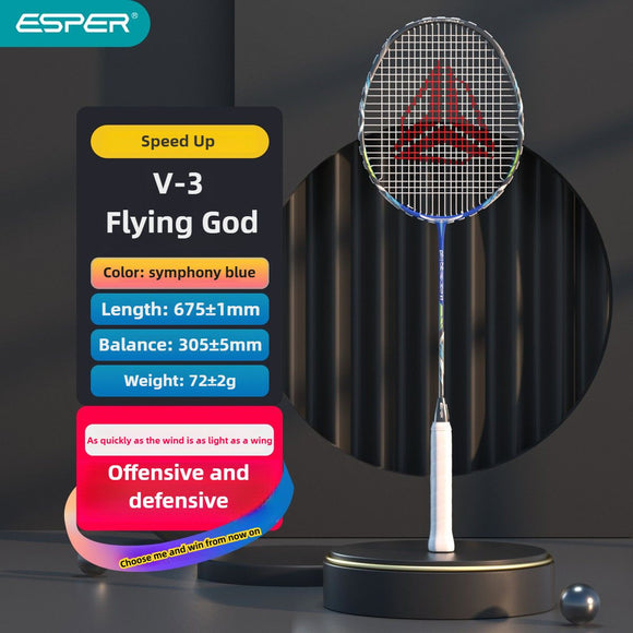 ESPER V3 Badminton Racket 72g Ultra-Light 6U Graphene Carbon All-Around Professional Match Training Durable Stylish Racket(Phantom violet)